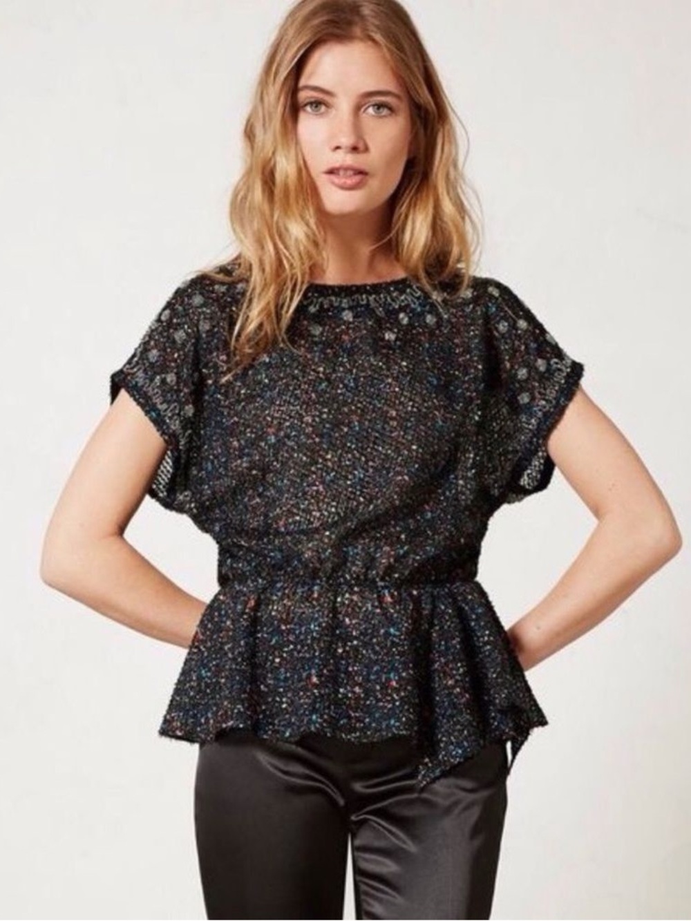 Isani from Anthropologie Women’s Saturnalia Beaded Peplum Top, Size XS